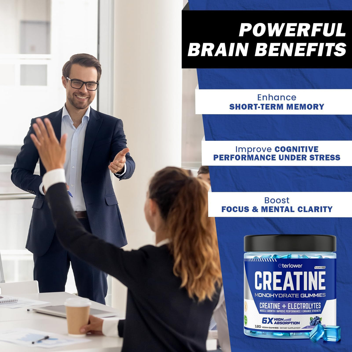 eterlower Creatine Monohydrate Gummies 5g – Pre-Workout Energy & Muscle Growth Support for Men & Women | Blueberry Electrolyte Gummies, 120 Count - PrimeBioHealth - canada supplements