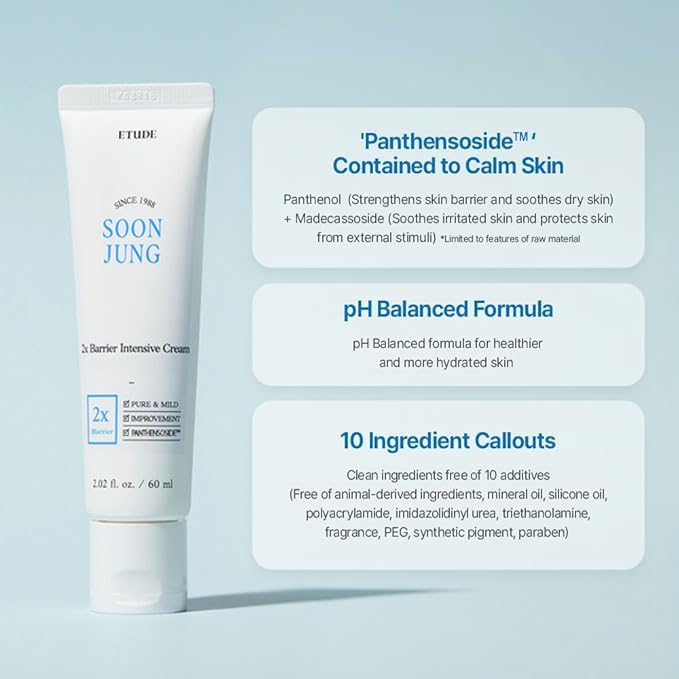 ETUDE SoonJung 2x Intensive Cream for Barrier Repair, Rich Moist, Madecassoside & Panthenol for Soothing, Face Moisturizer for Sensitive Skin - PrimeBioHealth - canada supplements