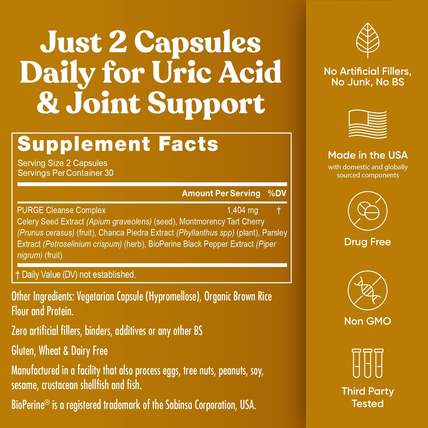 Eu Natural Purge Uric Acid Flush - Eat & Drink What You Want - Uric Acid Support for Joints & Mobility with Celery Seed - PrimeBioHealth - canada supplements