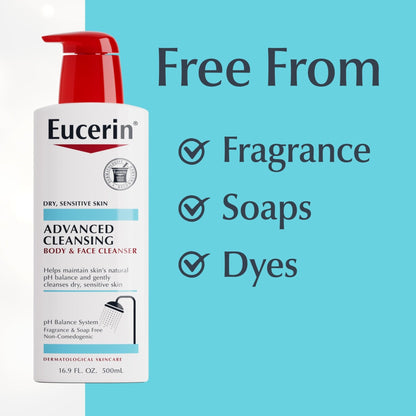 Eucerin Advanced Cleansing Body & Face Cleanser - Fragrance & Soap Free for Dry, Sensitive Skin - 16.9 fl. oz Bottle - PrimeBioHealth - canada supplements