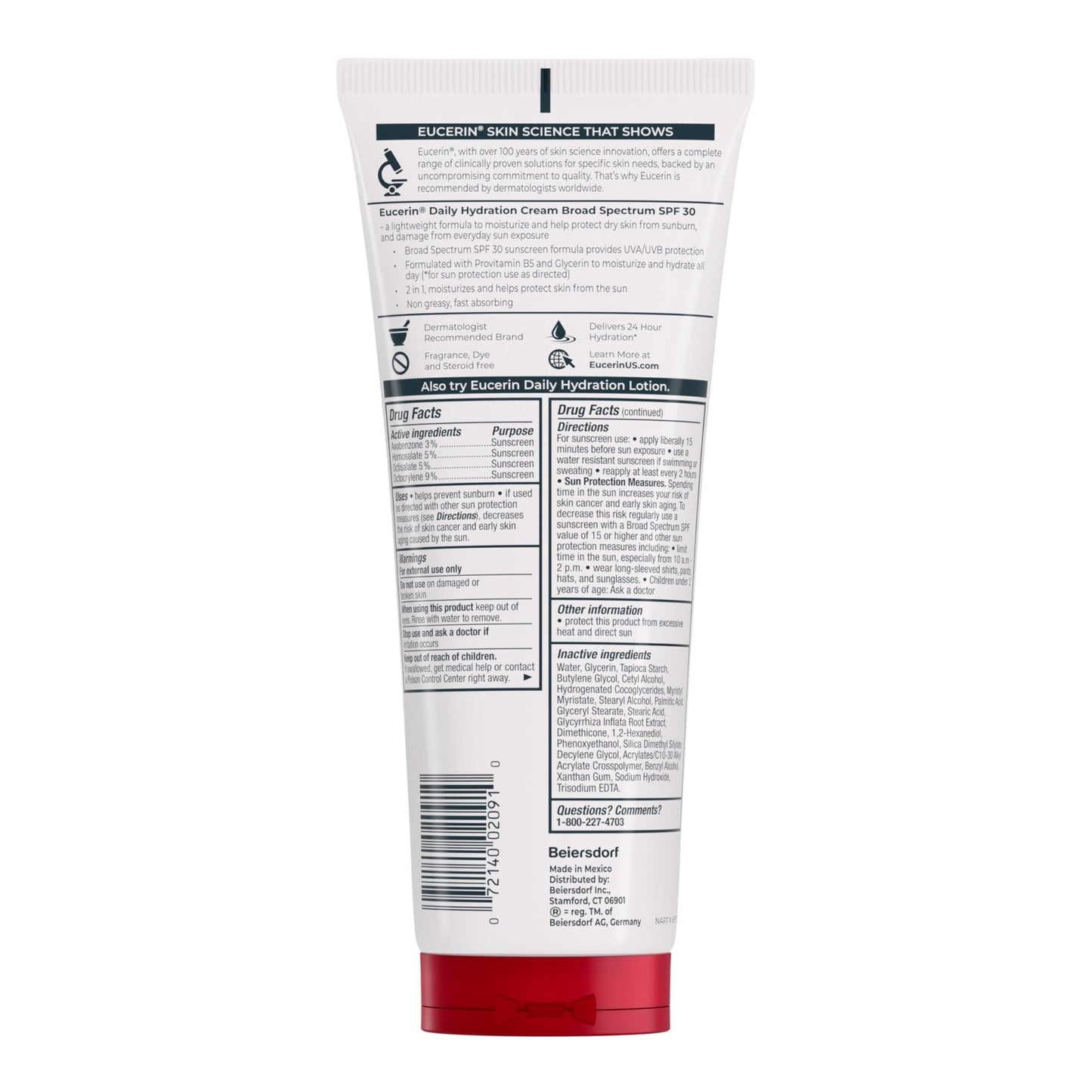 Eucerin Daily Hydration Broad Spectrum SPF 30 Sunscreen Body Cream for Dry Skin, Fragrance Free Sunscreen Moisturizer, 8 Oz Tube - PrimeBioHealth - canada supplements