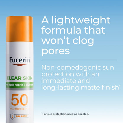 Eucerin Sun Clear Skin Face Sunscreen Lotion SPF 50 for Acne Prone and Oily Skin, Lightweight Sunscreen with Oil-Absorbing Minerals - PrimeBioHealth - canada supplements