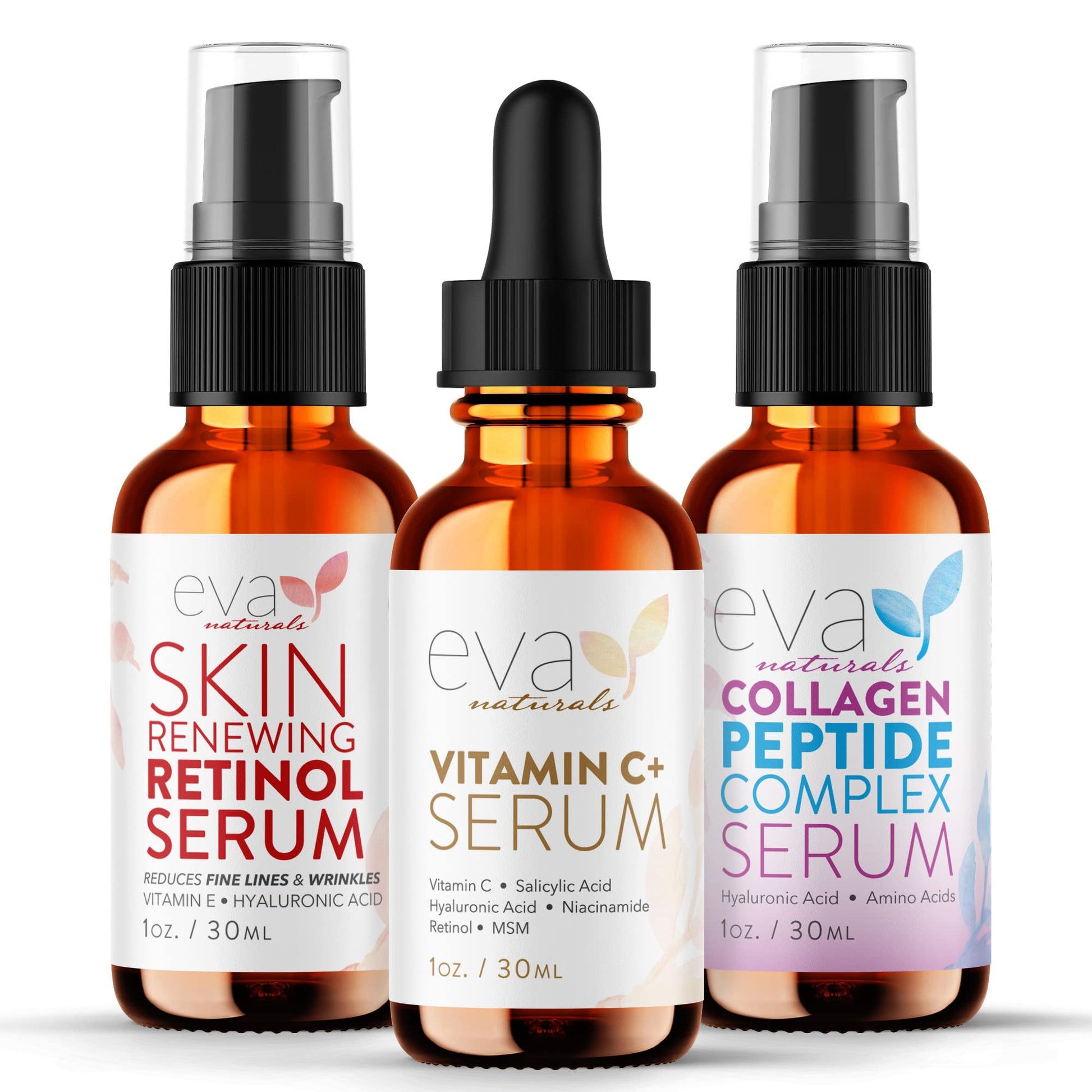 Eva Naturals Trifecta Face Serum Set – Retinol, Vitamin C & Peptides with Hyaluronic Acid & Niacinamide – Anti-Aging Skincare Bundle for Women - PrimeBioHealth - canada supplements