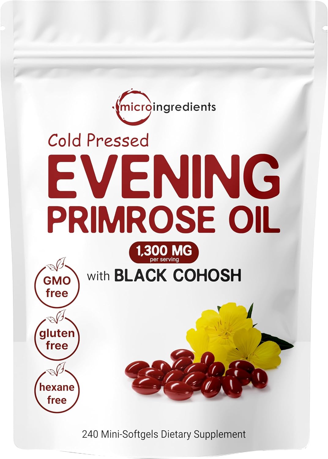 Evening Primrose Oil 1300mg Per Serving, 240 Softgels | Enhanced with 40mg Black Cohosh Extract, Cold Pressed – 10% Active GLA, Non-GMO, No Gluten, Easy to Swallow - PrimeBioHealth - canada supplements