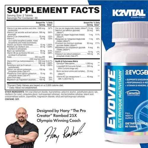 Evogen Evovite - Elite Physique Multivitamin for Women & Men | Advanced Formula for Endurance, Recovery, & Joint Health |