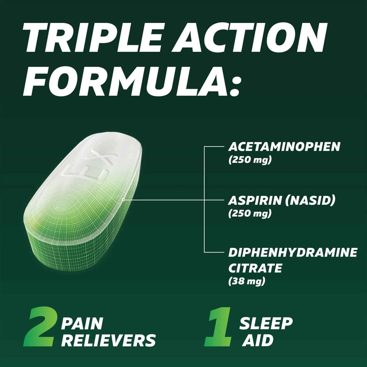 Excedrin PM for Headache Relief, Acetaminophen 250mg, Aspirin 250mg, Diphenhydramine Citrate 38mg, Pain Reliever, Nighttime Sleep-Aid, 100 Count
