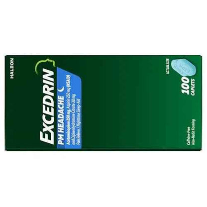 Excedrin PM for Headache Relief, Acetaminophen 250mg, Aspirin 250mg, Diphenhydramine Citrate 38mg, Pain Reliever, Nighttime Sleep-Aid, 100 Count