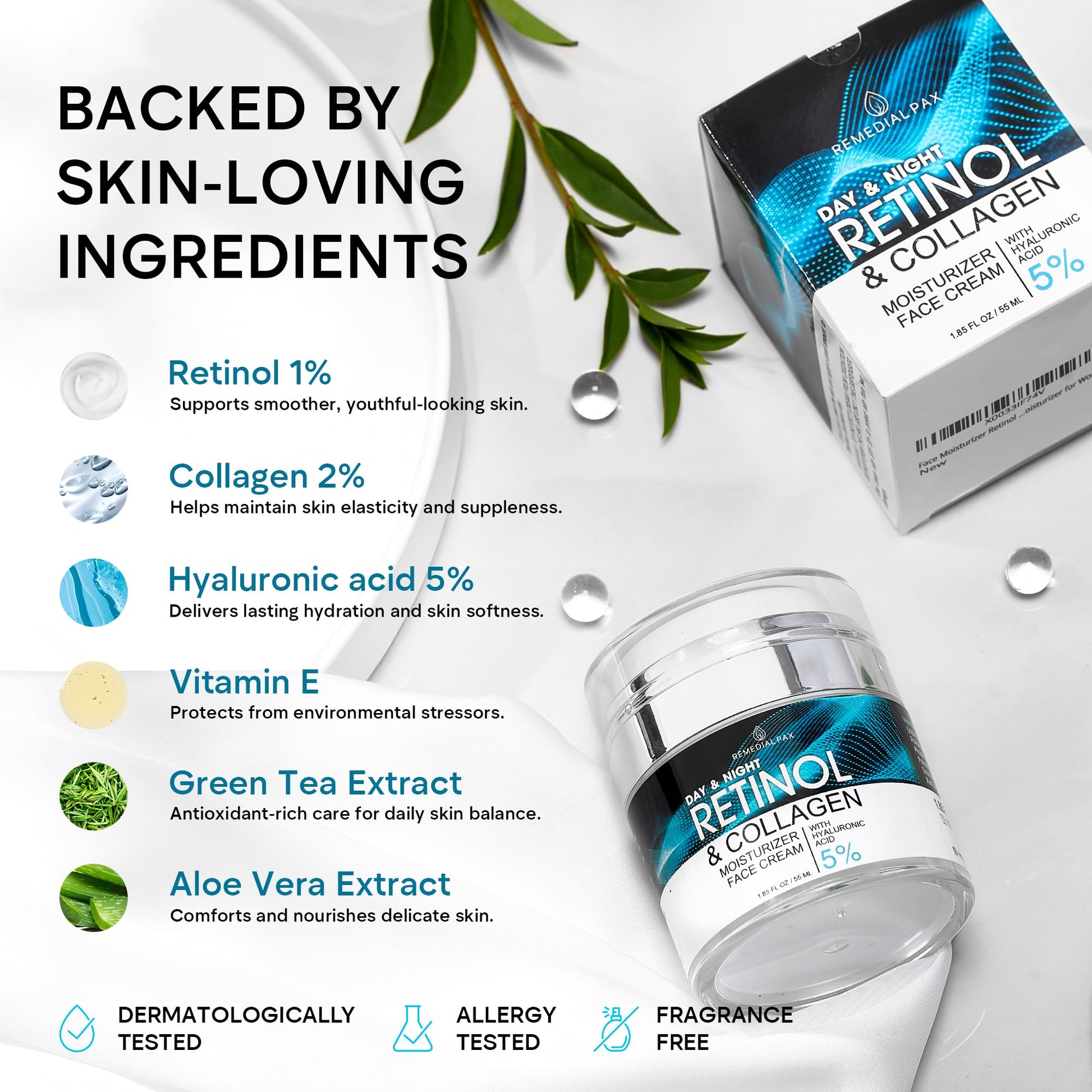 Face Moisturizer Retinol Cream, Anti Aging Neck Firming Cream, Collagen Day & Night Face Cream with Hyaluronic Acid for Women & Men, 1.85 Fl Oz - PrimeBioHealth - canada supplements