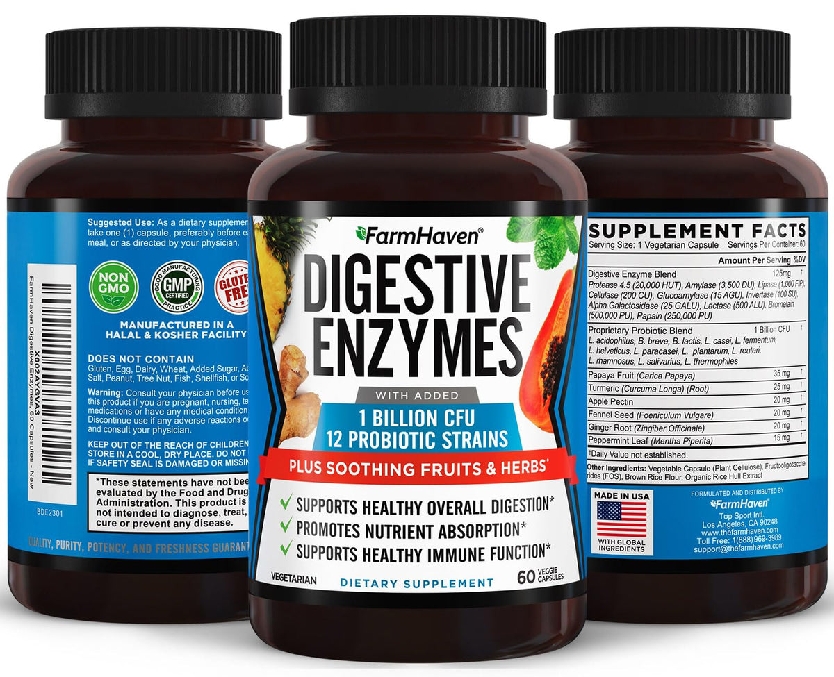 FarmHaven Digestive Enzymes with 18 Probiotics & Herbs | Papaya, Bromelain, Protease & More for Lactose Absorption & Better Digestion | Helps Bloating - PrimeBioHealth - canada supplements