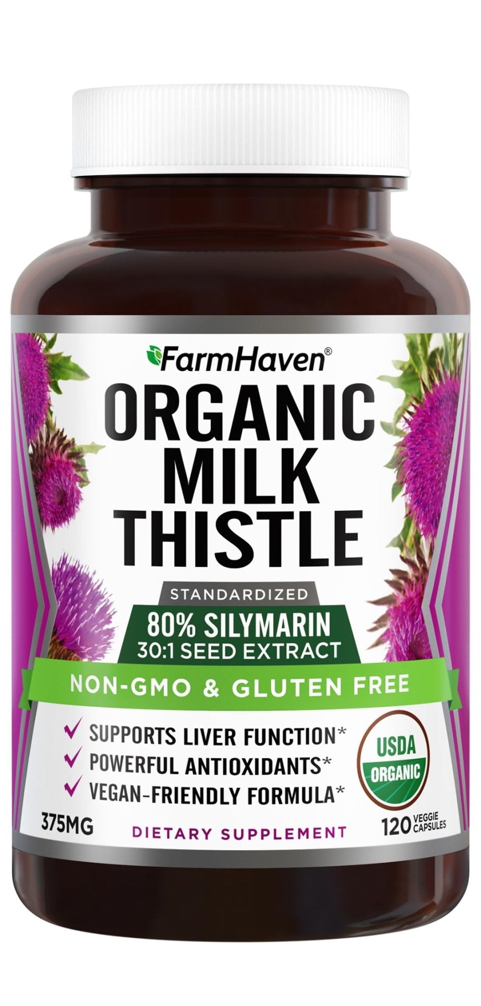 FarmHaven USDA Organic Milk Thistle Capsules | 30X Concentrated Seed Extract & 80% Silymarin Standardized - Supports Liver Function and Overall Health - PrimeBioHealth - canada supplements
