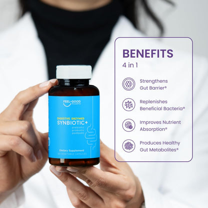 Feel Good Digestive Enzymes 4-in-1 Synbiotic+ – with Prebiotics, Probiotics & Postbiotics – Gut Health, Digestion & Bloating Relief - PrimeBioHealth - canada supplements