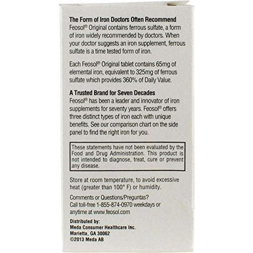 Feosol Original Iron Supplement Tablets, Non-heme, 65mg Iron per Pill, 1 Per Day, 120ct, 4 Month Supply, for Energy and Immune System Support, Made in USA - PrimeBioHealth - canada supplements