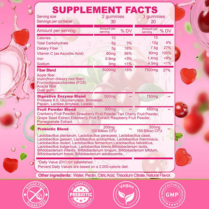 Fiber Gummies 7500mg, Probiotics & Digestive Enzymes, Sugar-Free, Vegan & Gluten-Free Supplement for Gut Health, Bloating Support & Regularity, - PrimeBioHealth - canada supplements