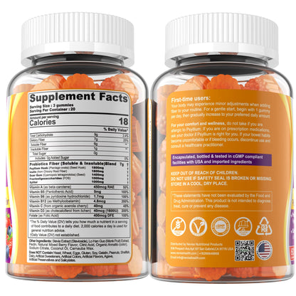 Fiber Gummies for Adults with Psyllium Husk, 7G(Soluble + Insoluble) Daily Prebiotic Fiber with Inulin, FOS, Guar Gum, Multivitamins for Daily Digestive Health, - PrimeBioHealth - canada supplements