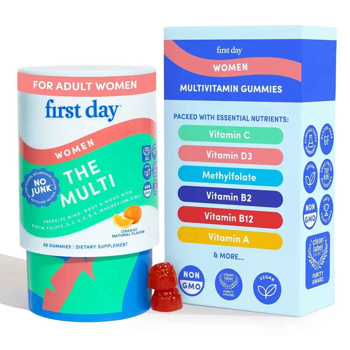 FIRST DAY Multivitamin for Women - Daily Womens Multivitamin Gummies - Vitamin A C D E B12, Magnesium, Zinc, Biotin – Vegan