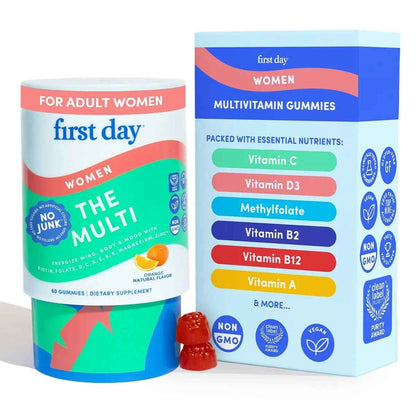 FIRST DAY Multivitamin for Women - Daily Womens Multivitamin Gummies - Vitamin A C D E B12, Magnesium, Zinc, Biotin – Vegan