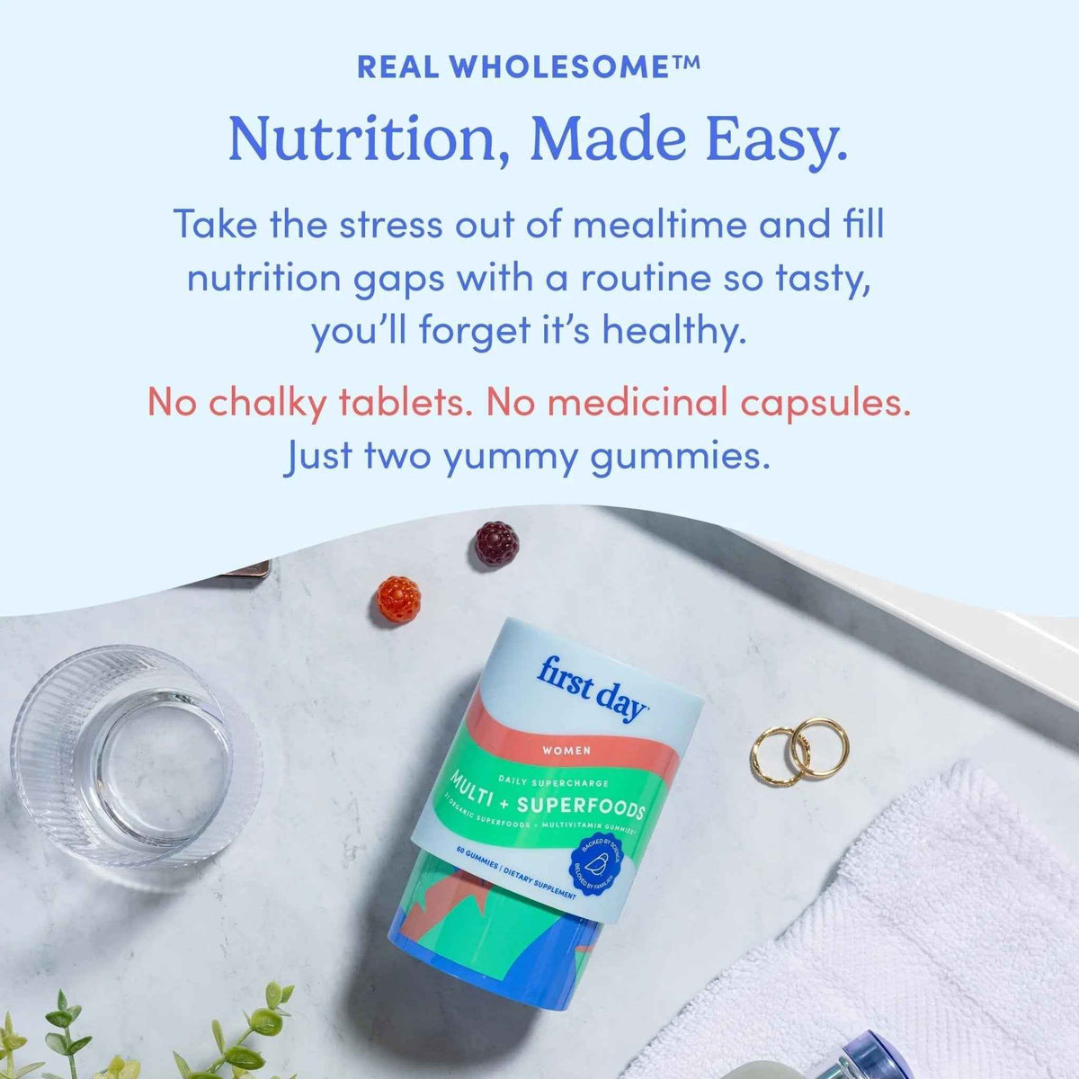 FIRST DAY Multivitamin for Women - Daily Womens Multivitamin Gummies - Vitamin A C D E B12, Magnesium, Zinc, Biotin – Vegan