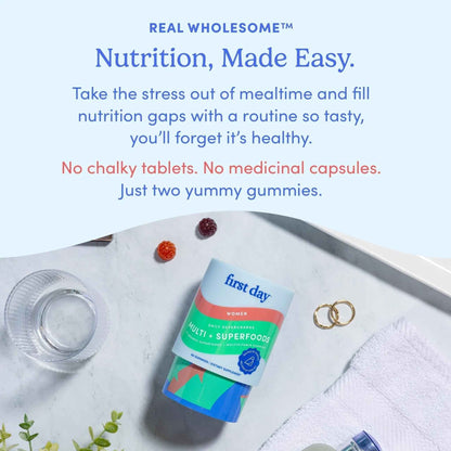 FIRST DAY Multivitamin for Women - Daily Womens Multivitamin Gummies - Vitamin A C D E B12, Magnesium, Zinc, Biotin – Vegan
