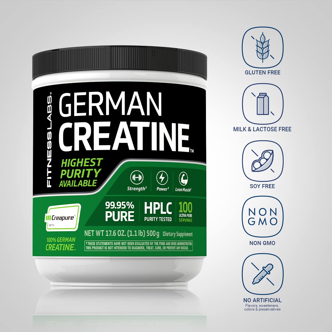 Fitness Labs German Creatine Monohydrate Powder | 500 Grams | Creapure Fitness Supplement | for Men & Women | Unflavored | 100 Servings - PrimeBioHealth - canada supplements