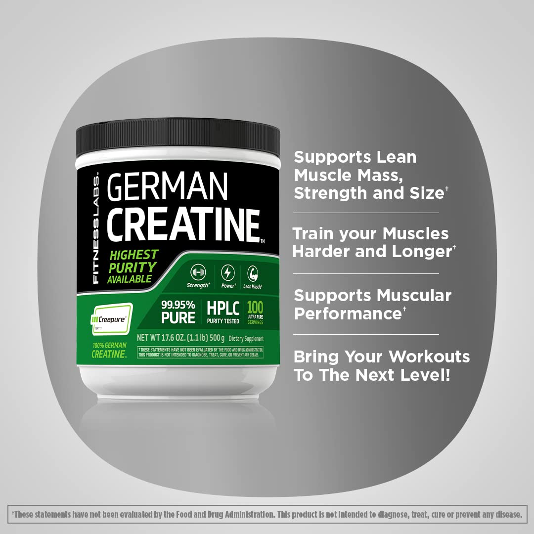 Fitness Labs German Creatine Monohydrate Powder | 500 Grams | Creapure Fitness Supplement | for Men & Women | Unflavored | 100 Servings - PrimeBioHealth - canada supplements