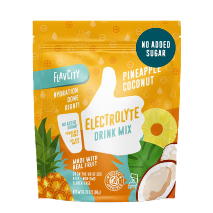 FlavCity Pineapple Coconut Electrolytes Powder Packets - 28 Hydration Packets - No Added Sugar - Hydration Powder with Real Fruit & Unrefined Sea Salt - PrimeBioHealth - canada supplements