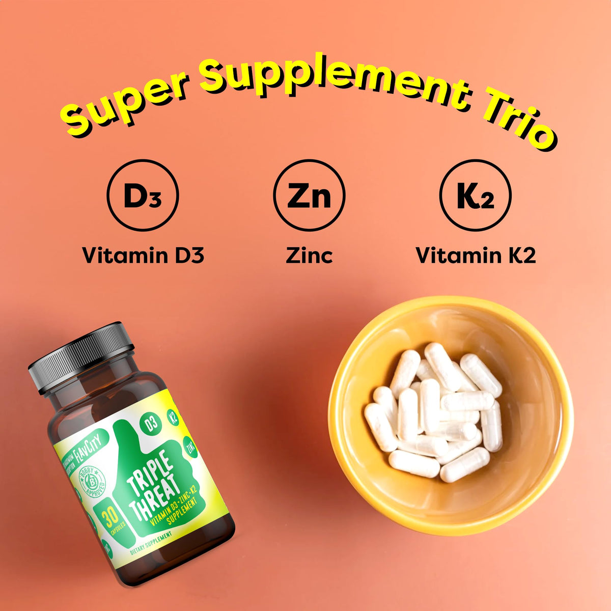 FlavCity Vitamin D3, K2 & Zinc - Triple Threat Supplement - Daily or Seasonal Immune Support - Vitamin D with K2 for Enhanced Absorption - PrimeBioHealth - canada supplements