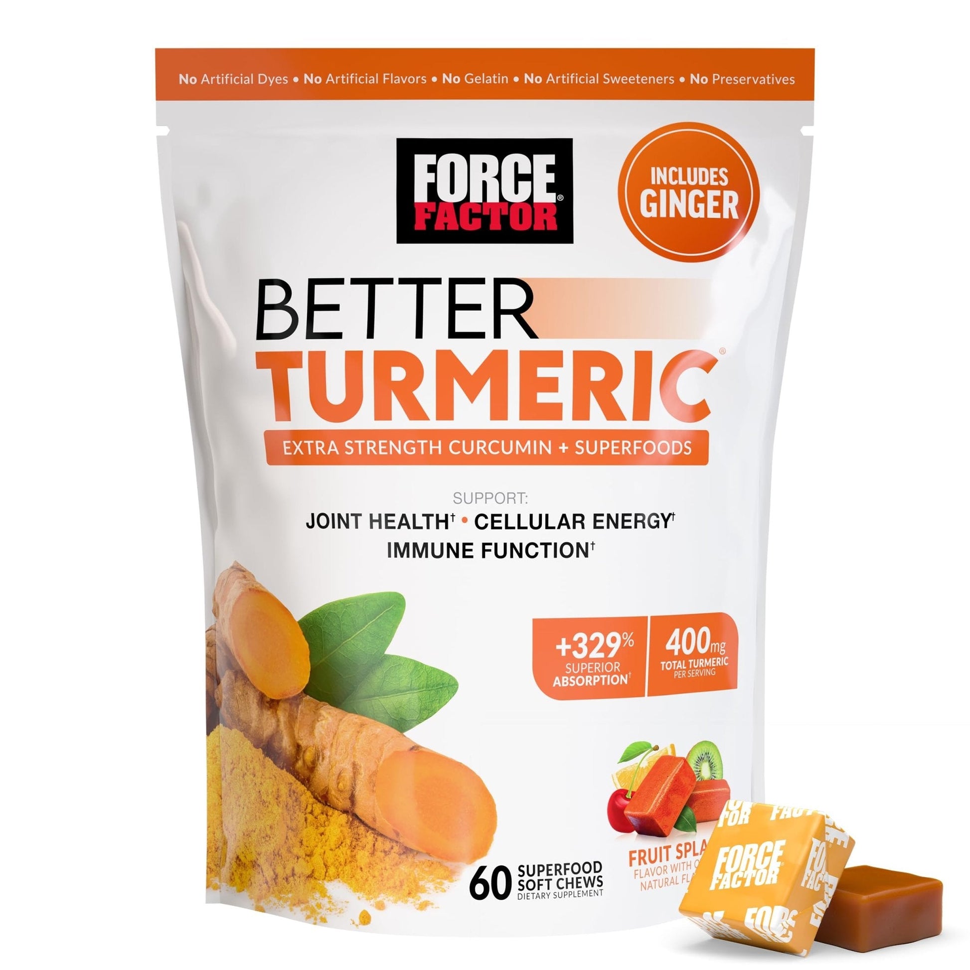 FORCE FACTOR Better Turmeric Supplement 400mg with Black Pepper & Ginger, Extra Strength Joint Support, Superior Absorption - PrimeBioHealth - canada supplements