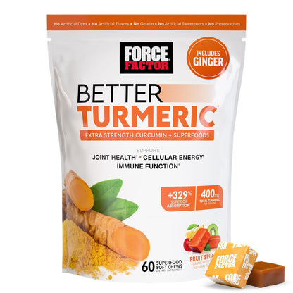 FORCE FACTOR Better Turmeric Supplement 400mg with Black Pepper & Ginger, Extra Strength Joint Support, Superior Absorption - PrimeBioHealth - canada supplements