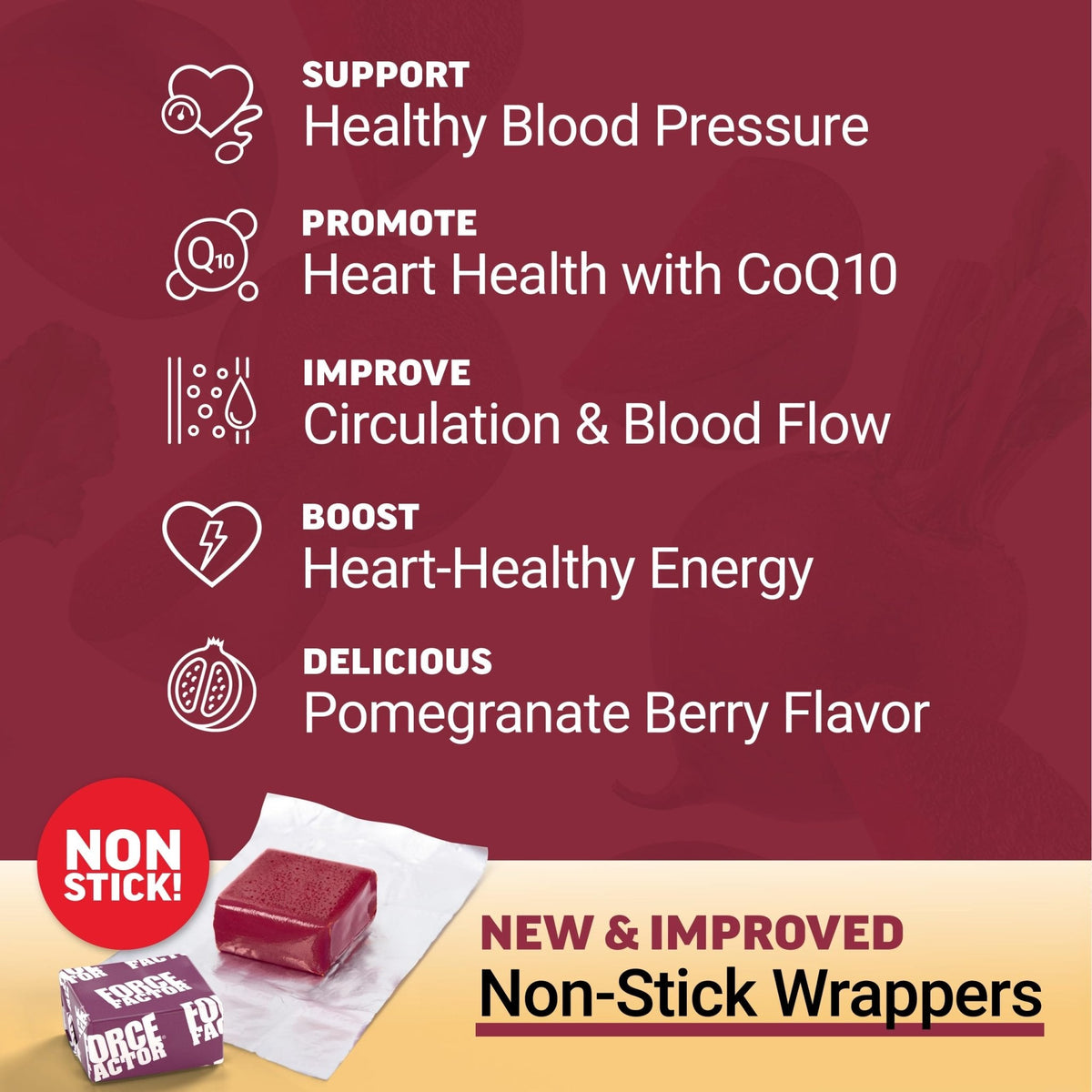 Force Factor Total Beets Ultimate Heart Health Chews for Blood Pressure Support, with Beetroot Powder, CoQ10, B Vitamins & Grapeseed Extract for Blood Flow - PrimeBioHealth - canada supplements