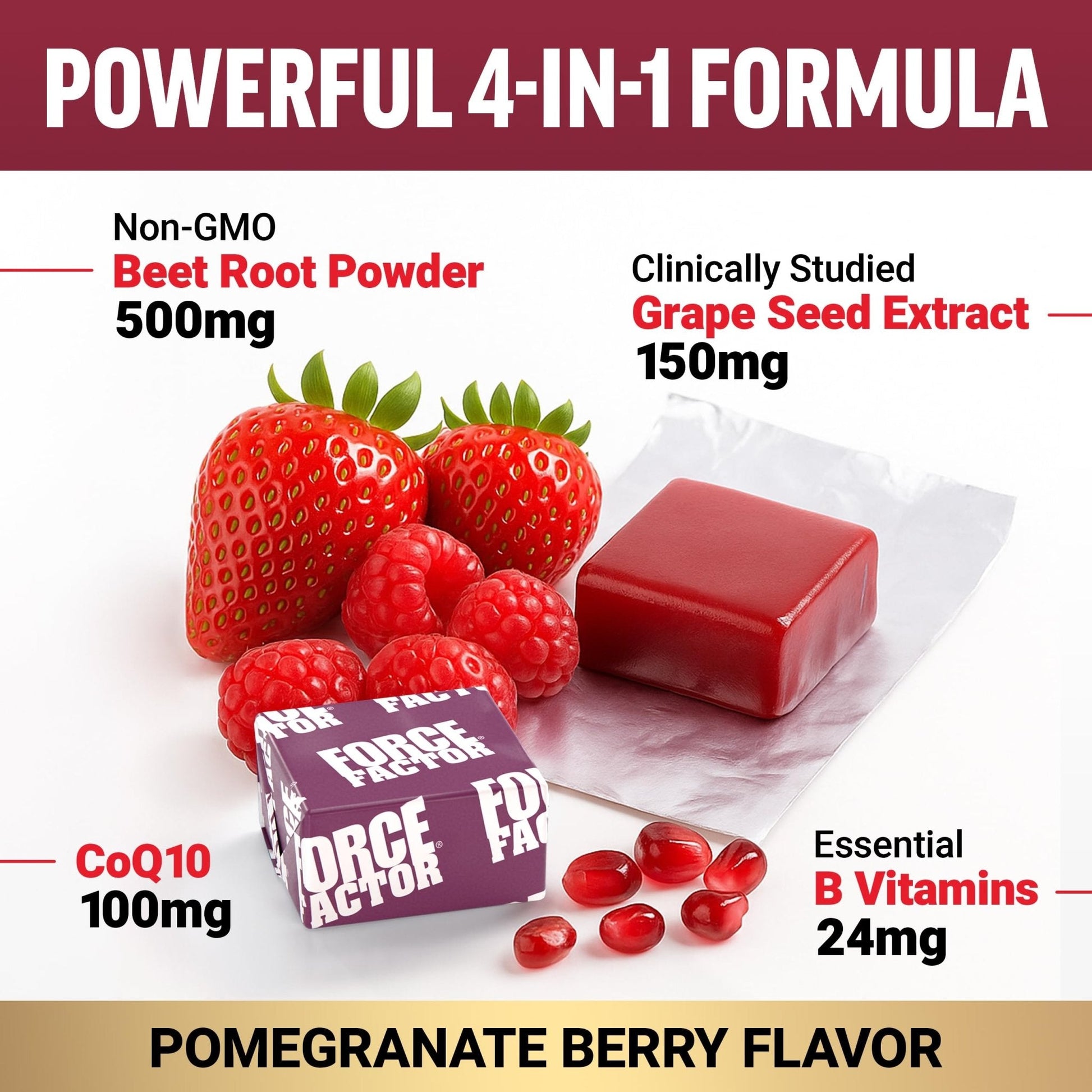Force Factor Total Beets Ultimate Heart Health Chews for Blood Pressure Support, with Beetroot Powder, CoQ10, B Vitamins & Grapeseed Extract for Blood Flow & Energy - PrimeBioHealth - canada supplements