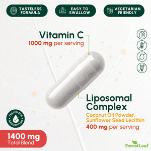 ForestLeaf Liposomal Vitamin C 1400mg Capsules | High Dose Vitamin C Liposomal Supplement w Coconut Oil Fatty Acids | Fast Absorption | Immune Support, Antioxidant, - PrimeBioHealth - canada supplements