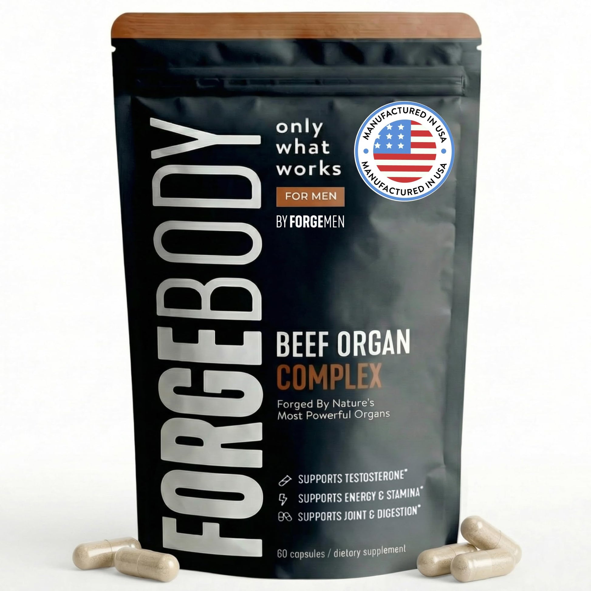 FORGEBODY® Beef Organ Complex Capsules [1 Month] - 100% Grass Fed Beef Organ Supplement with Blend of Liver, Heart, Bone Marrow, Pancreas & Testicles - PrimeBioHealth - canada supplements