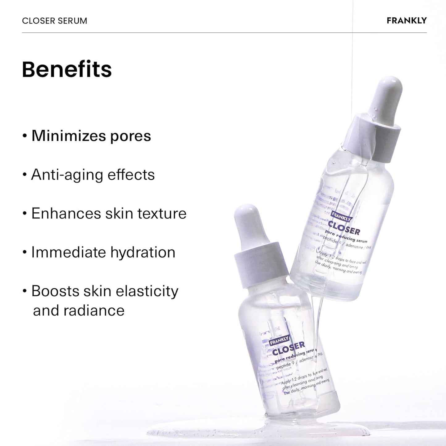 FRANKLY Closer Serum | Pore Minimizer Serum | 9 Peptides, Vegan Collagen, Adenosine, PHA | Korean Pore Minimizer for Glass Skin - PrimeBioHealth - canada supplements