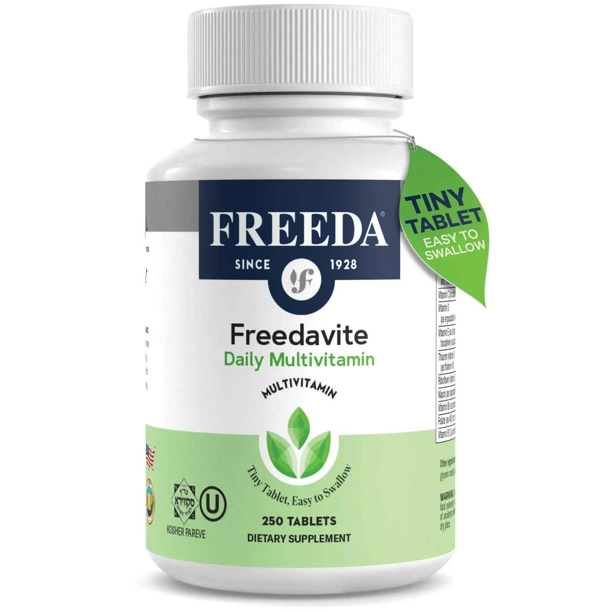 Freedavite Tiny Tablet - Moderate Multivitamin for Men and Women - Pure Vitamin A, C, D, E, B1, B2, B6, B12, Biotin, Calcium, Zinc, Iron, Magnesium