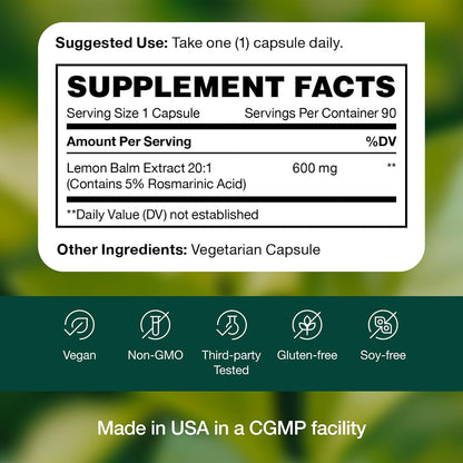 Fresh Nutrition Lemon Balm Extract Capsules. - PrimeBioHealth - canada supplements