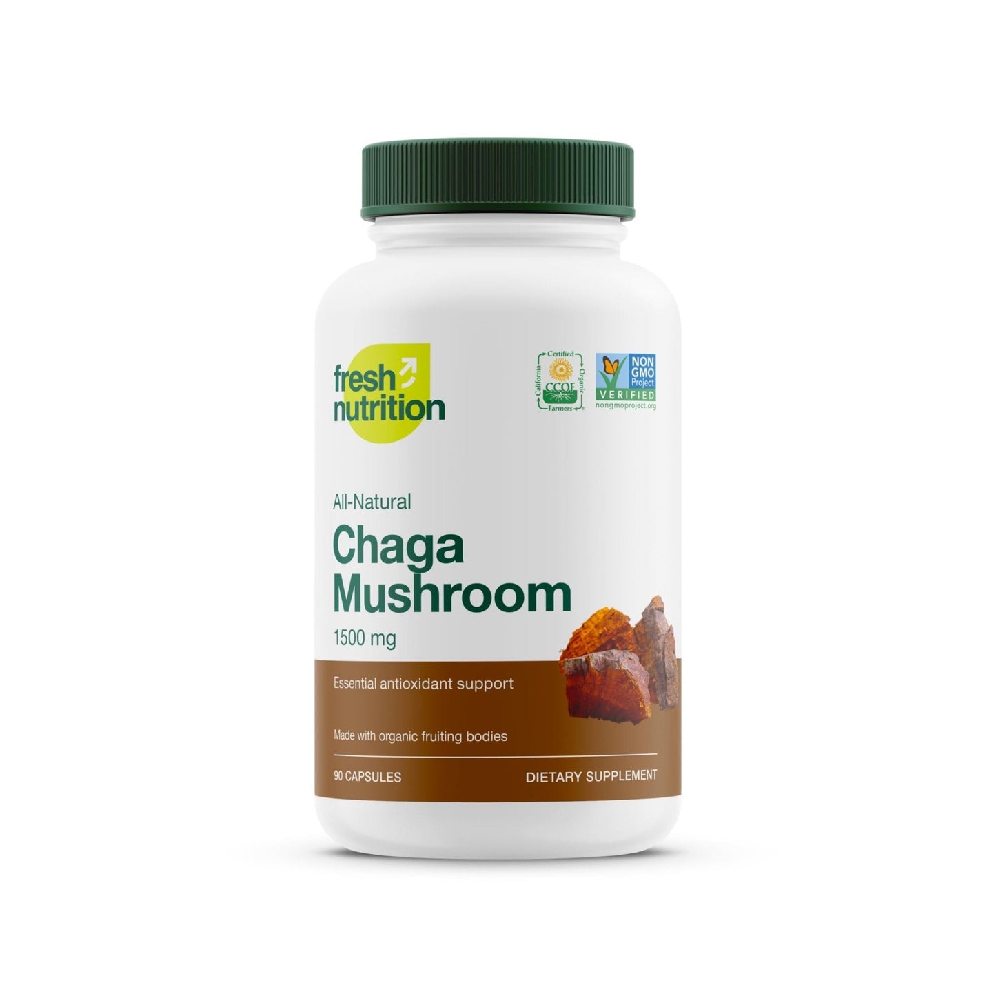 Fresh Nutrition Organic Chaga Mushrooms – Strongest DNA Verified 1500mg Per Serving – High in Fiber – Non GMO, Gluten & Soy Free, Vegan Friendly - PrimeBioHealth - canada supplements