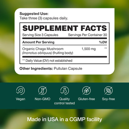 Fresh Nutrition Organic Chaga Mushrooms – Strongest DNA Verified 1500mg Per Serving – High in Fiber – Non GMO, Gluten & Soy Free, Vegan Friendly - PrimeBioHealth - canada supplements