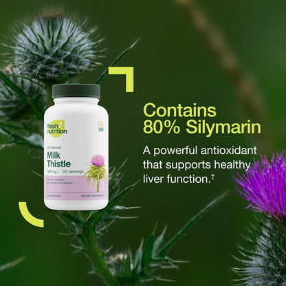 Fresh Nutrition Organic Milk Thistle Supplement - Potent Strength – 4 Month Supply – Silymarin Thistle Seed Standardized Extract 4:1 - Made in The USA - 120 Capsules - PrimeBioHealth - canada supplements