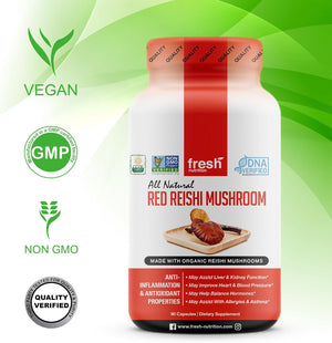 Fresh Nutrition Organic Reishi Mushroom Capsules - Rich in Alpha Glucan - Ganoderma Lucidum & Ganoderma Applanatim - Third Party Tested - 90 Capsules/Pills - PrimeBioHealth - canada supplements