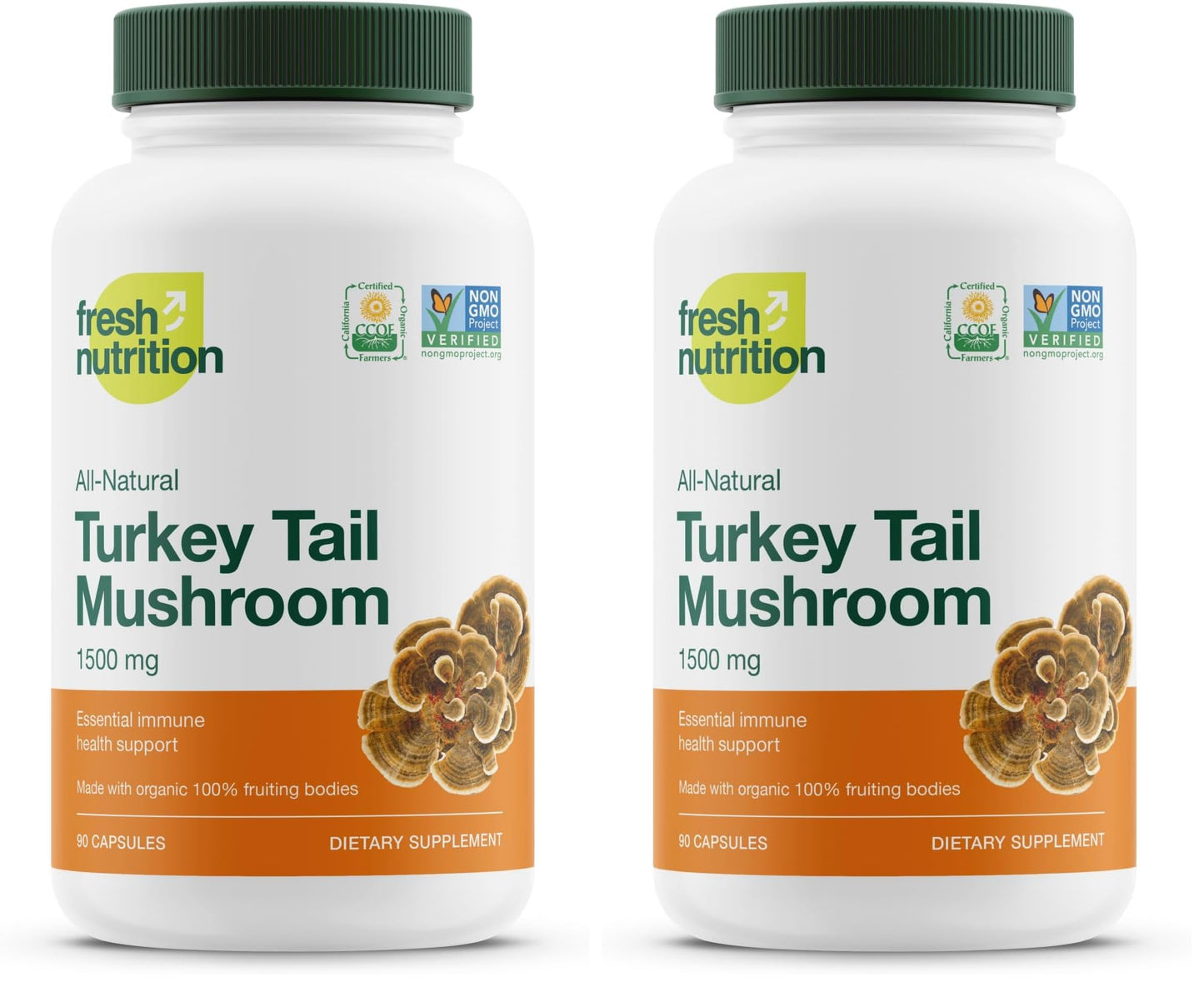 Fresh Nutrition Organic Turkey Tail Mushroom Extract Supplement - High in Beta Glucans – Non-GMO, Vegan Friendly, Gluten-Free - 90 Capsules - PrimeBioHealth - canada supplements