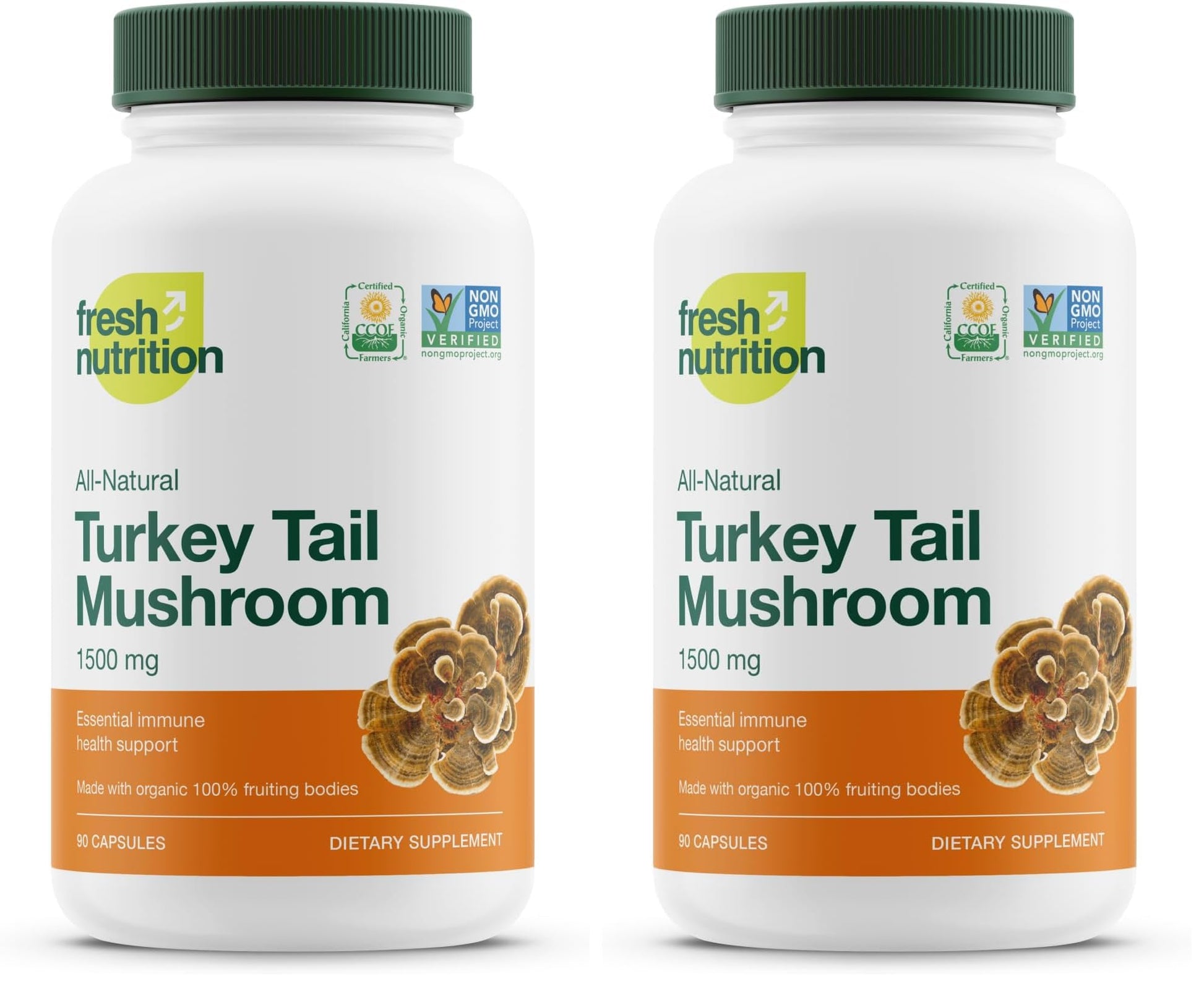 Fresh Nutrition Organic Turkey Tail Mushroom Extract Supplement - High in Beta Glucans – Non-GMO, Vegan Friendly, Gluten-Free - 90 Capsules - PrimeBioHealth - canada supplements