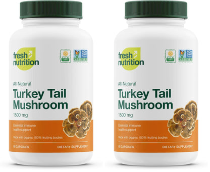 Fresh Nutrition Organic Turkey Tail Mushroom Extract Supplement - High in Beta Glucans – Non-GMO, Vegan Friendly, Gluten-Free - 90 Capsules - PrimeBioHealth - canada supplements