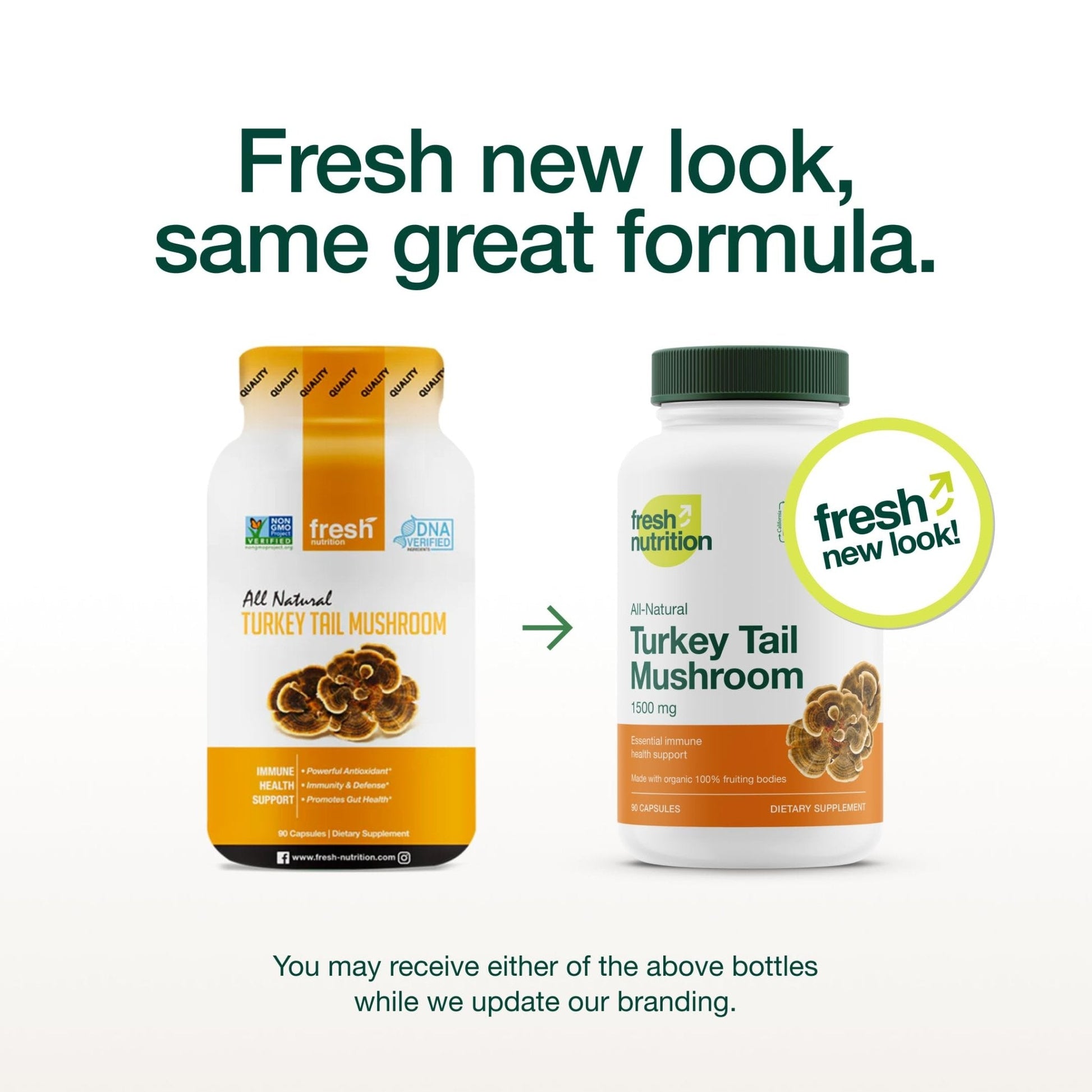 Fresh Nutrition Organic Turkey Tail Mushroom Extract Supplement - High in Beta Glucans – Non-GMO, Vegan Friendly, Gluten-Free - 90 Capsules - PrimeBioHealth - canada supplements