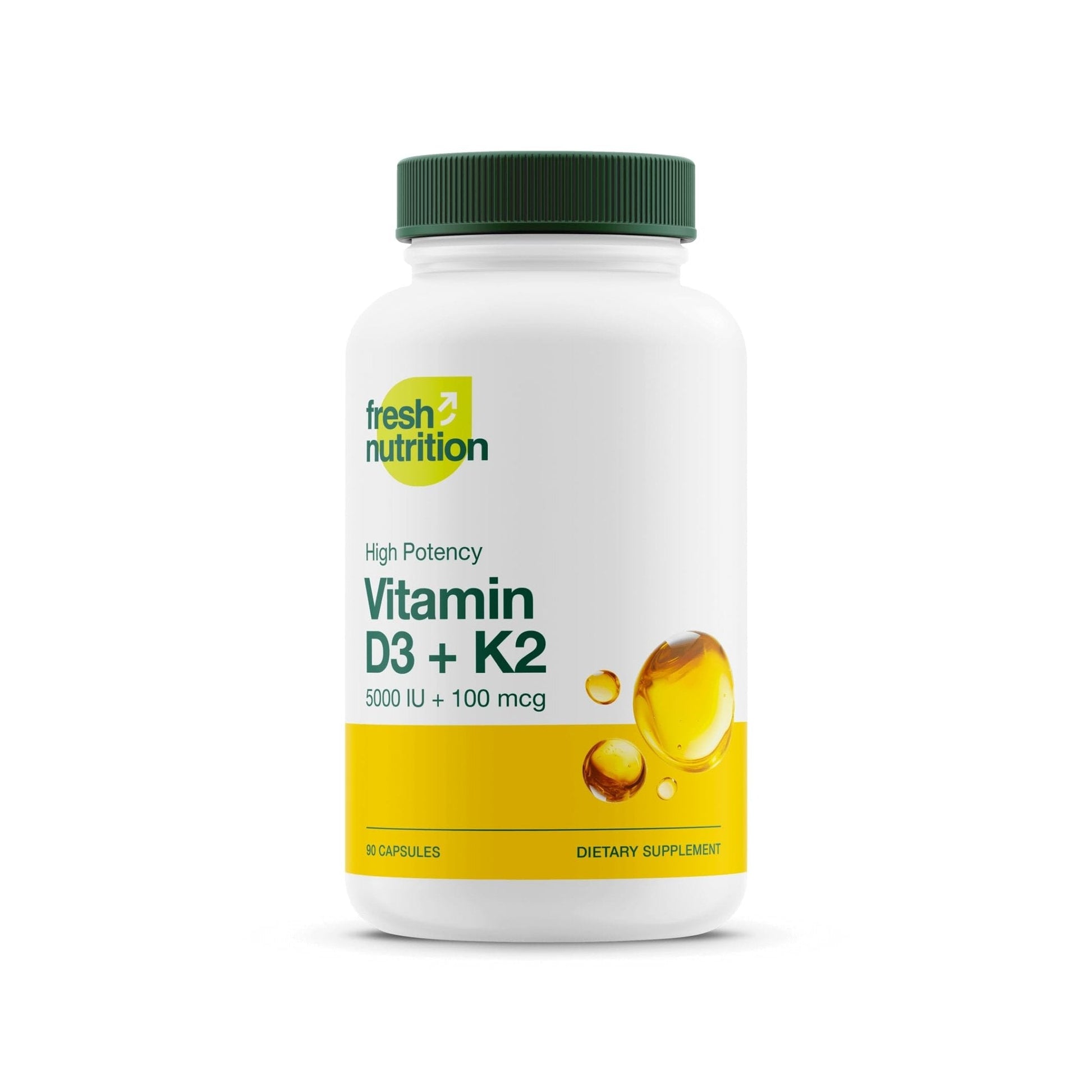 Fresh Nutrition Vegan Vitamin D3 + K2 Capsules - 5000 IU D3 + 100mcg K2 as MK-7 for Optimal Absorption - Immune Health, Bone Health, Mood - Non GMO - 90 Capsules, 3 Month Supply - PrimeBioHealth - canada supplements