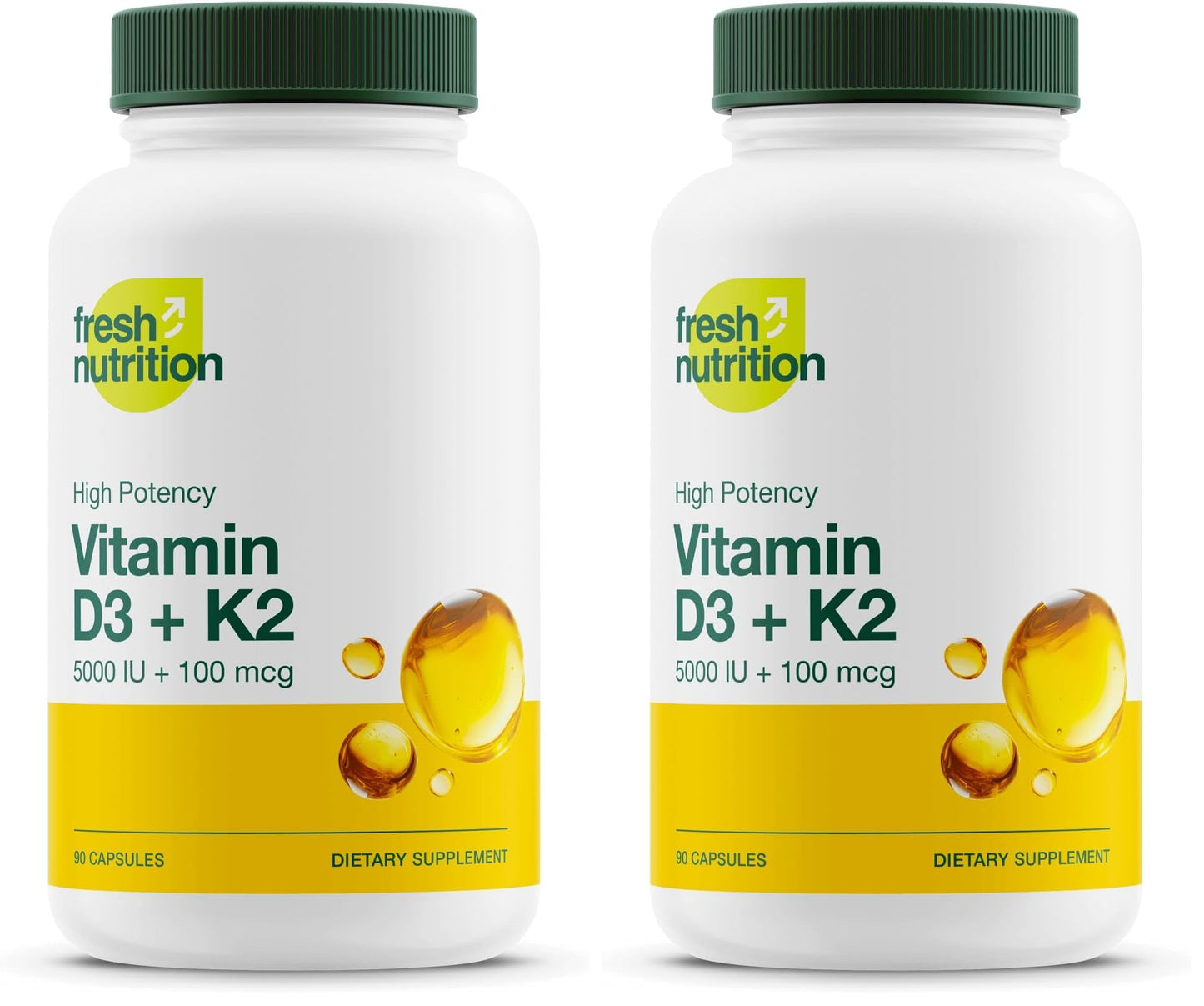 Fresh Nutrition Vegan Vitamin D3 + K2 Capsules - 5000 IU D3 + 100mcg K2 as MK-7 for Optimal Absorption - Immune Health, Bone Health, Mood - Non GMO - 90 Capsules, 3 Month Supply - PrimeBioHealth - canada supplements