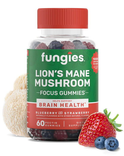 Fungies Lion's Mane Mushroom Gummies, Mixed Blueberry & Strawberry Flavor - Mushroom Supplement Gummy for Adults & Children Supports Brain Health, Cognitive Function - PrimeBioHealth - canada supplements