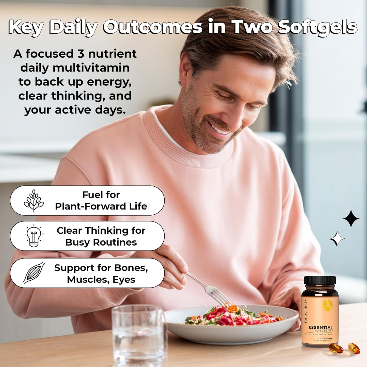 Future Kind 3 in 1 Daily Multivitamin - for Energy, Clarity, Active Wellness Support with B12, D3, and Algal Omega-3 - Essential Vegan Multivitamin for Women & Men - Tiny Citrus Softgels (60 Count) - PrimeBioHealth - canada supplements