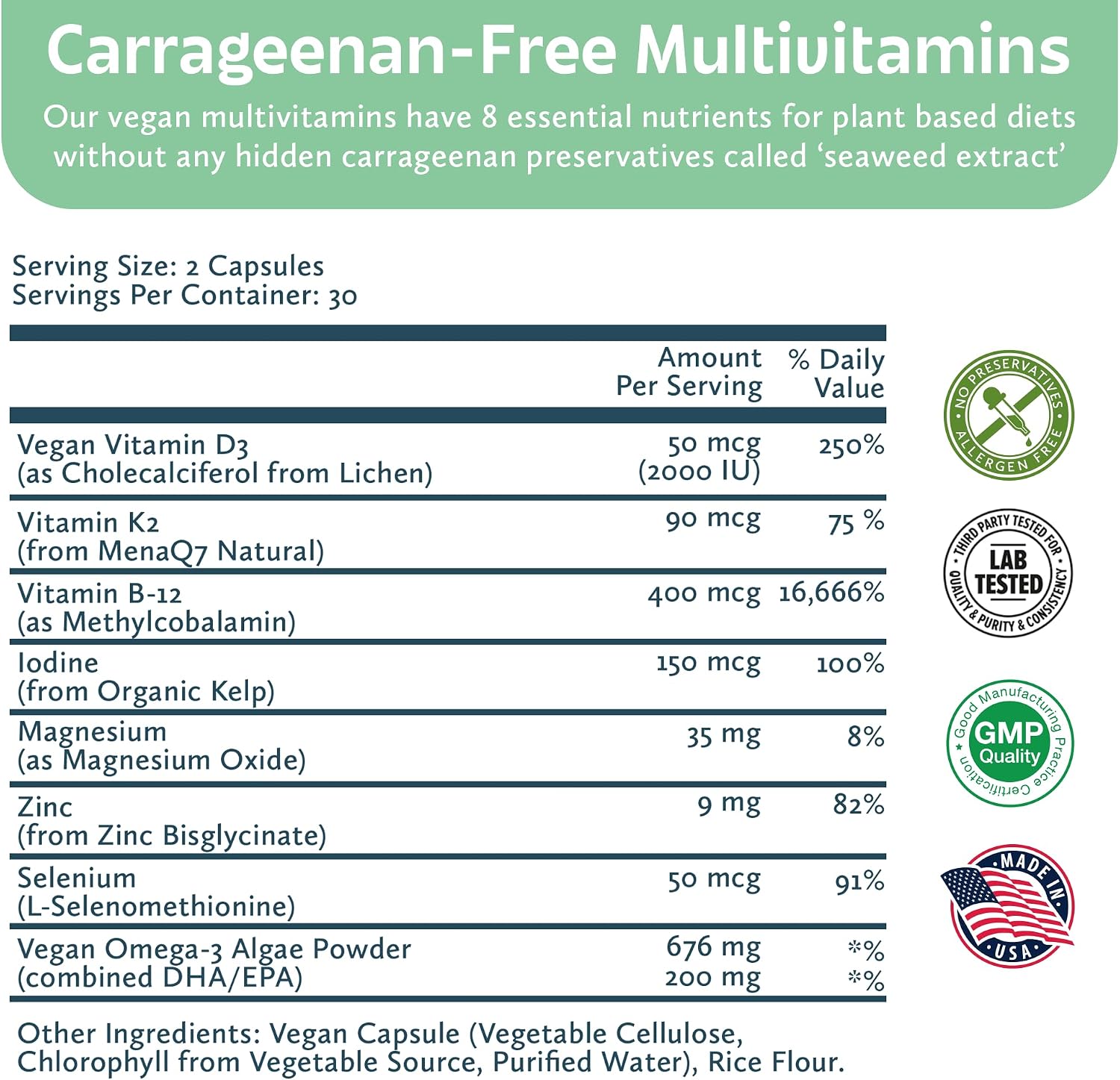 Future Kind Carrageenan-Free Foundations Multivitamin for Women & Men with Omega-3, B12, D3, Zinc, Iodine, Magnesium, K2 & Selenium, Vegan, Compostable Bag (60ct) - PrimeBioHealth - canada supplements