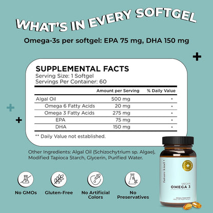 Future Kind Omega-3 Supplement for Clarity, Memory, and Mobility Comfort, 2 Months Supply of Citrus-Scented Softgels with EPA and DHA, Vegan Omega-3 Supplement from Algae, Carrageenan Free, 60 Count - PrimeBioHealth - canada supplements