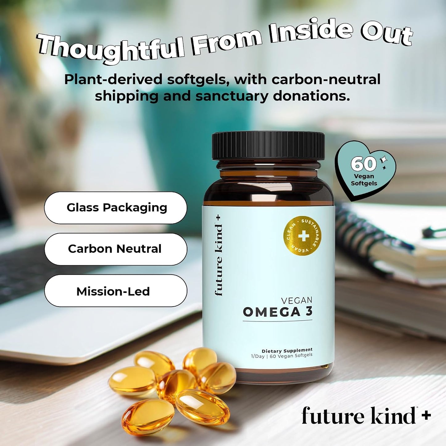 Future Kind Omega-3 Supplement for Clarity, Memory, and Mobility Comfort, 2 Months Supply of Citrus-Scented Softgels with EPA and DHA, Vegan Omega-3 Supplement from Algae, Carrageenan Free, 60 Count - PrimeBioHealth - canada supplements